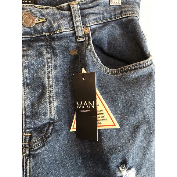 Boohooman Womens Denim 30 Skinny Stretch All Over Ripped Jeans Distressed NEW - Picture 3 of 10